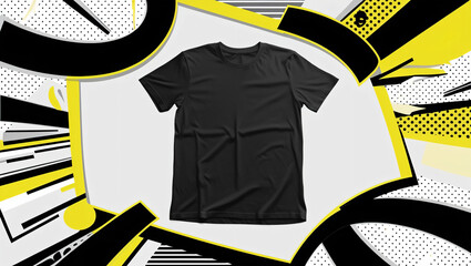 illustration of 3D black plain t-shirt template design with pop art concept, very suitable for use as a t-shirt screen printing template mock up