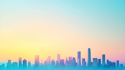 Canvas Print - City Skyline Sunset Pastel Colors Minimalist Design