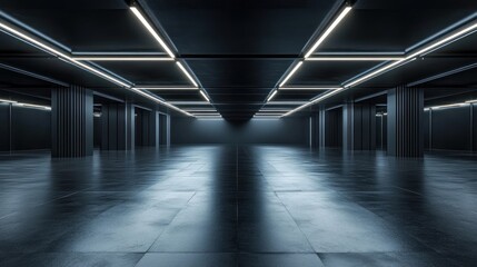 Futuristic Dark Black Empty Garage