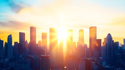 Wall Mural - Cityscape Sunset Skyline Aerial View Golden Hour