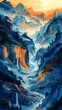 © jinzhen - Digital orange blue scene illustration poster background