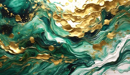 Wall Mural - Multi color and Gold Abstract Painting on a Luxurious Marble Acrylic Background	