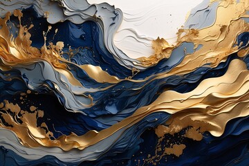 Wall Mural - Multi color and Gold Abstract Painting on a Luxurious Marble Acrylic Background	