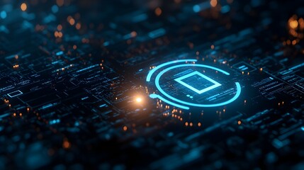 Wall Mural - illuminated digital technology circuit with glowing futuristic elements on dark background