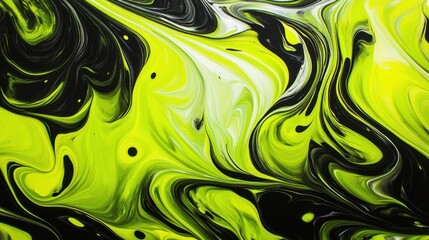 Wall Mural - Vibrant Green and Black Abstract Liquid Swirls Background
