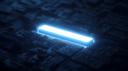 Wall Mural - glowing blue microchip circuit in futuristic dark industrial background