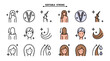 © Chistoprudnaya - Hair straightener icons set for hair care treatment and beauty or woman salon. Editable stroke. Hair straightener appliance for female haircut straightening and haircare cosmetic treatment symbols