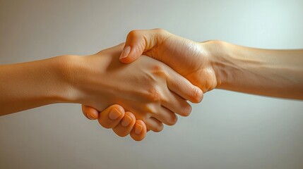 Two hands come together in a confident handshake, symbolizing collaboration