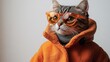 © vimp - A fashionable cat poses confidently in a bright orange coat and glasses
