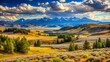 © Man888 - Breathtaking wilderness landscape of vast open range in Wyoming's public land, with rolling hills, scattered trees, and majestic mountains under a vibrant blue sky.
