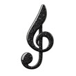 © Kakabe - A glittery black treble clef musical symbol  a black background isolated on transparency PNG background, perfect for art, design, music education materials, and promotional graphics for music events,