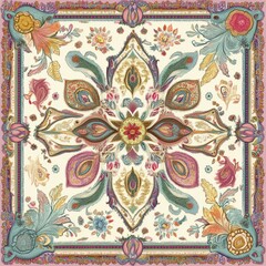 Canvas Print - Intricate paisley pattern with floral details on a cream background.