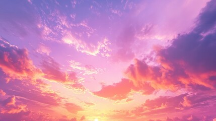 Wall Mural - serene sunset sky with pink and purple clouds casting a magical glow