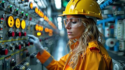 Wall Mural - Every day, female electrical engineers and women working in manufacturing check the MDB in the electrical control room.