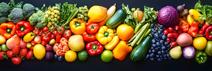 Assortment of fresh organic fruits and vegetables in rainbow colors