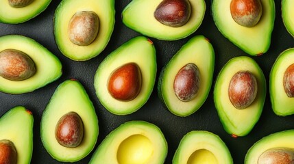 Green ripe avocado top close up view. Texture vegan healthy food background