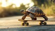 © 69 - A creative image of a tortoise riding on a skateboard, symbolizing a slow and steady approach to strategy and performance.