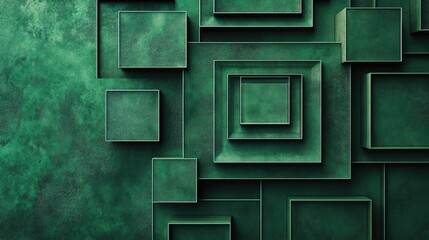 Wall Mural - Abstract green frame with geometric shapes forming a modern, layered background. Perfect for branding, business presentations, or digital content with a contemporary style.