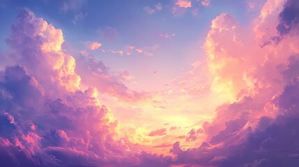 Wall Mural - tranquil sunset sky with soft pastel-colored clouds for a relaxing evening view