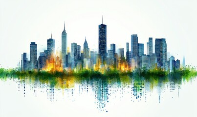 Canvas Print - Watercolor Cityscape: A Breathtaking View of a Modern Metropolis