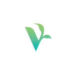 Wall Mural - V Leaf Organic Logo Design. Letter V Leaves