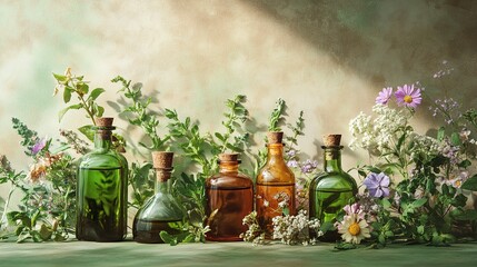 Wall Mural - Herbal essence and flowers panorama