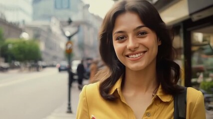 Poster - 1970s woman smiling face on a street