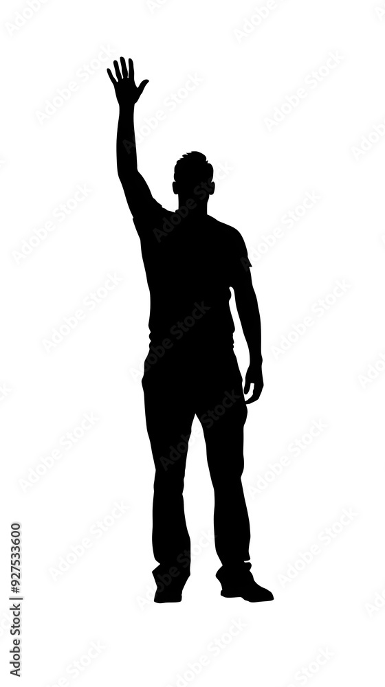 a black silhouette of a man waving a hand full body front view on a ...