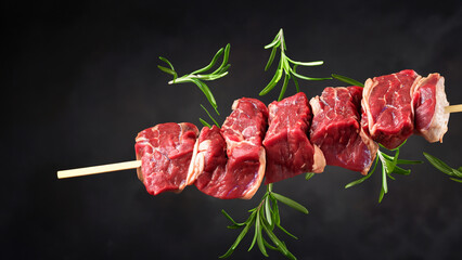 Fresh grilled beef on stick healthy meat dish.