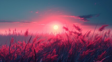 Wall Mural - Sunset Over a Field of Grass