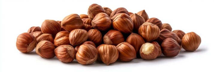 Wall Mural - Hazelnuts isolated on a white background. Pile of Hazelnuts nuts closeup