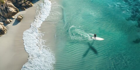 Wall Mural - Aerial View of a Surfer on a Crystal-Clear Ocean