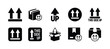 © Vilogsign - This side up flat icon vector set. This side up or way up label on package, parcel, packet. Containing up arrow stamp or sticker, cardboard box instruction or warning sign and symbol for delivery