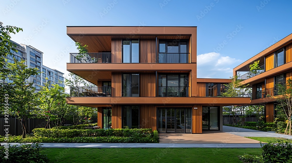 Image showcasing Modern sustainable architecture standing proudly in an urban setting ...