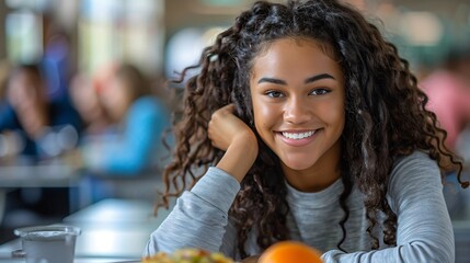 portrait of African American student in school cafeteria