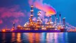 © songwut - An oil refinery lit up at night, with a colorful display of lights and smoke against a dark sky