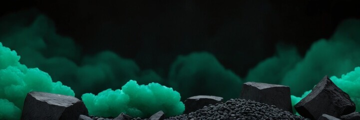 Poster - pile coal with green smoke coming out it