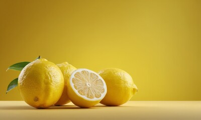 Poster - two lemons on table with half cut in
