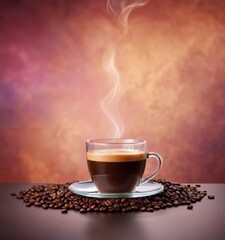 Wall Mural - coffee cup with steam on dark background photo