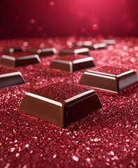 Aufkleber - chocolates on red background