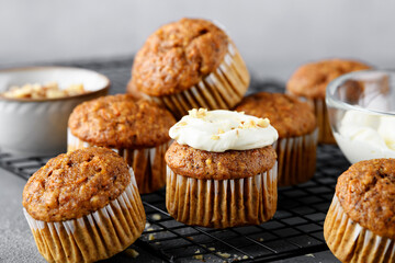 Wall Mural - Homemade Carrot Muffins with Cream Cheese Frosting for every day