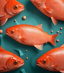 Poster - group fish on blue surface