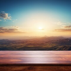 Aufkleber - wooden table with sunset view photo