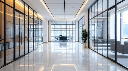 Wall Mural - Transparent Office with Modern Glass Walls and Partitions in Airy Environment