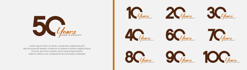 Wall Mural - anniversary logotype set. vector design brown and orange color can be use for special moment