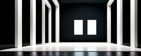 Fototapete - empty black room with white columns and light from the window