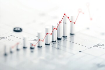 Poster - Financial growth chart with rising bars and red line, showcasing business progress, success, and economic analysis on abstract background.