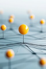 Fototapete - Conceptual image of interconnected orange pins on a network. This visual represents connection, networking, and communication in a modern context.