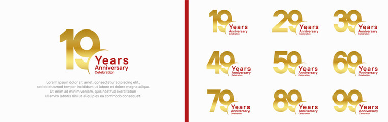 Wall Mural - anniversary logotype set. vector design gold and red color can be use for special moment