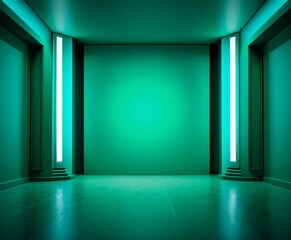 room with green wall and two white lights